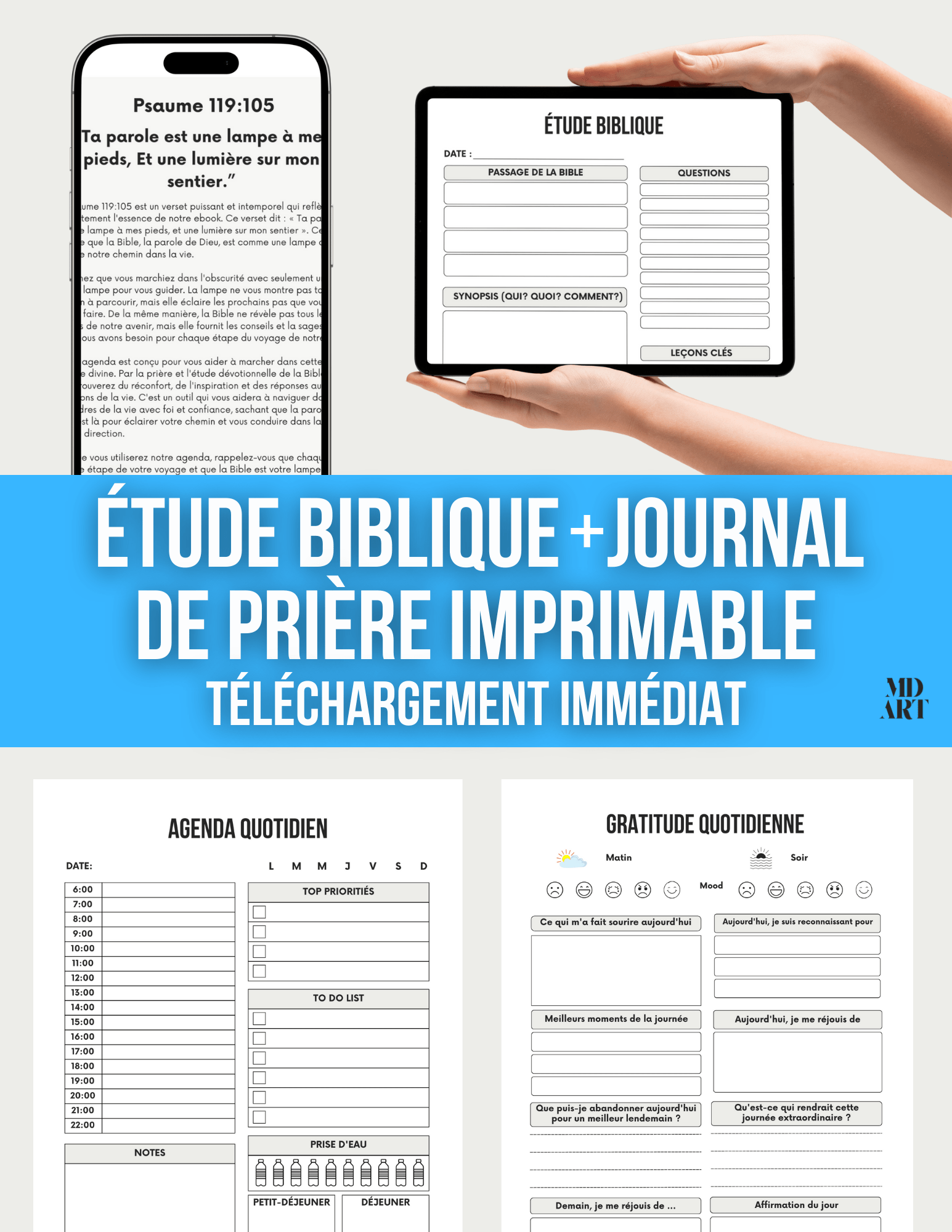 Journal de prières imprimable + planificateur d'étude de la Bible (ebook) - MD ART
